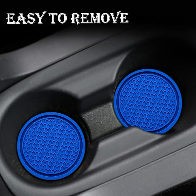 2PCS Car Cup Holder Coaster, Universal Auto Non-Slip Cup Holder Coaster, 2.75In Universal Non-Slip Recessed Car Interior Accessories (Blue)