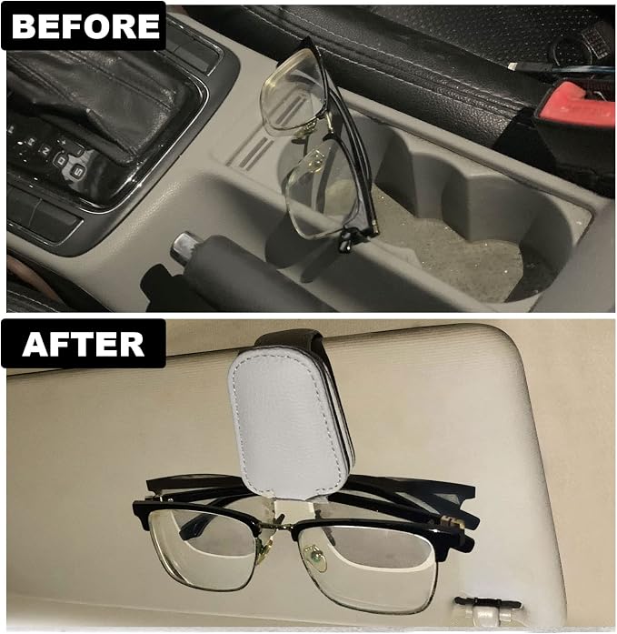 2 Pack Leather Car Visor Sunglass Holder, Magnetic Leather Glasses Eyeglass Hanger Clip for Car, Sunglass Clip Glasses Holder for Car Visor (Gray) | Leather Glasses Eyeglass Hanger Clip for Car, Sunglass Clip Glasses Holder for Car Visor