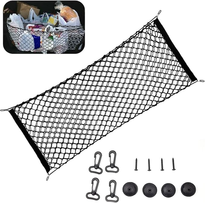 zxbaers Car Rear Cargo Net (35.4"x15.8"), Envelope Style Elastic Trunk Net Organizer Heavy Duty Stretchable Nylon Storage Net Mesh with Hooks for Car, SUV, Vehicle