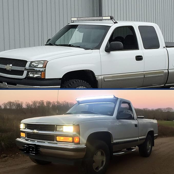 Nilight 2PCS 52” Curved LED Light Bar Bracket at Upper Windshield Roof Cab for 07-13 Chevy Silverado Suburban Avalanche Tahoe & GMC Yukon Sierra