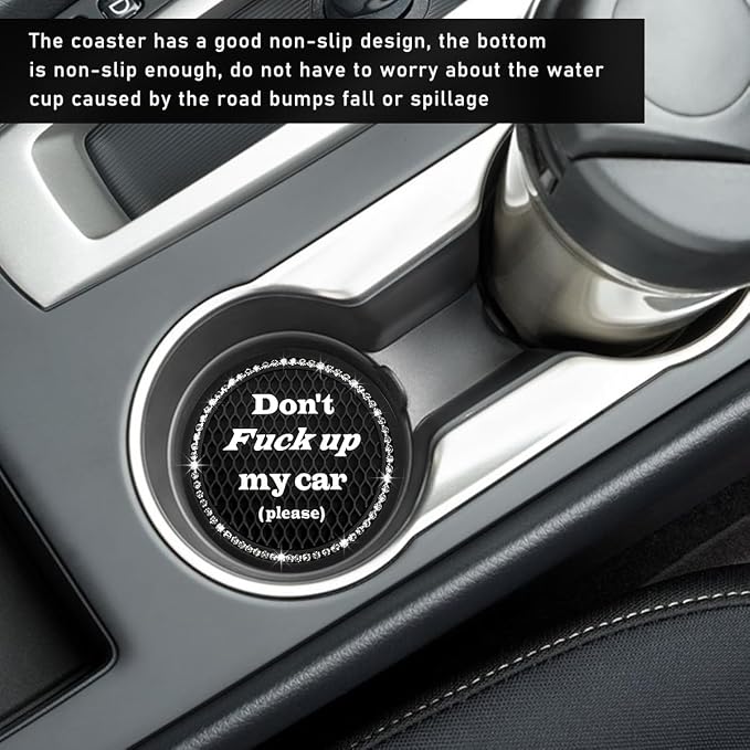Ziciner 2 Pack Bling Car Cup Holder Coaster, 2.75 Inch Anti-Slip Auto Insert Cup Coaster, Crystal Car Drink Cup Mat Perfect for Women Girls, Universal Interior Decor Accessories (Black)