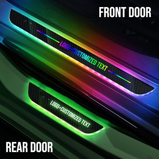 Custom Text Car Door Sill Lights with Auto Sensor, Personalized Logo Car Welcome Lights, USB Rechargeable, 7 Colors Magnetic Attachment Wireless Pedal Lamps, Gift Ideas for Men Women