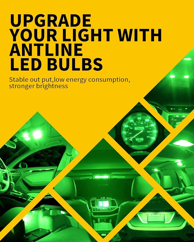 Antline 6614 6641 6612F 6615 F30-WHP TS-14V1CP 28MM 29MM 1.14”LED Bulb Green, Super Bright Canbus Error Free 12 Volt Replacements for Interior Dome Map Vanity Mirror Sun Visor Lights (Pack of 10)
