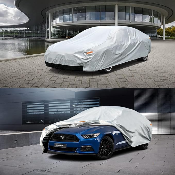 GUNHYI 6 Layers Sedan Car Cover Waterproof All Weather, 100% Waterproof Outdoor Car Covers Full Exterior Covers for Automobiles Sedan Hatch SUV Rain Sun UV Dust Protection. Size A7 (See Size Chart)