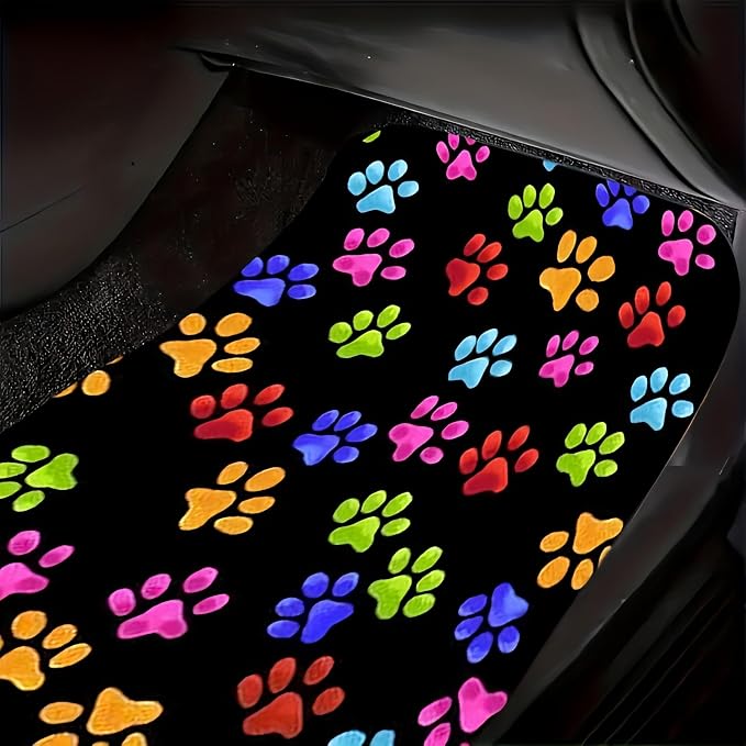 Universal Fit Car Floor Mats Set of 4Pcs, Rainbow Dog Paws Print All-Weather Front Rear Car Carpet Mats, Non-Slip Car Floor Mat Car Accessories for Automotive Trucks SUV Sedans Vans