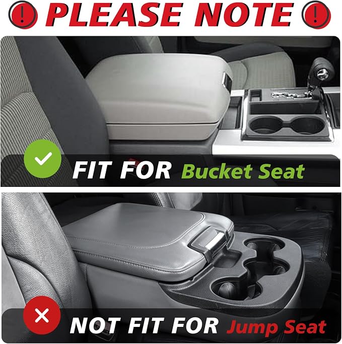Muslogy Center Console Armrest Cover Fit for Dodge Ram1500/2500/3500 2013-2018 Accessories, Comfort Armrest Pad Console Lid Cushion Vegan Leather 1-Inch Extra Thick(Bucket Seat ONLY)