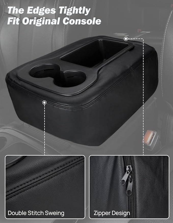JOYTUTUS Center Console Cover Compatible with 2007-2014 Silverado Sierra Avalanche Yukon Tahoe Suburban Jump Seat, Leather Arm Rest Armrest Cover for Car, Middle Console Cover, Car Arm Rest Cover