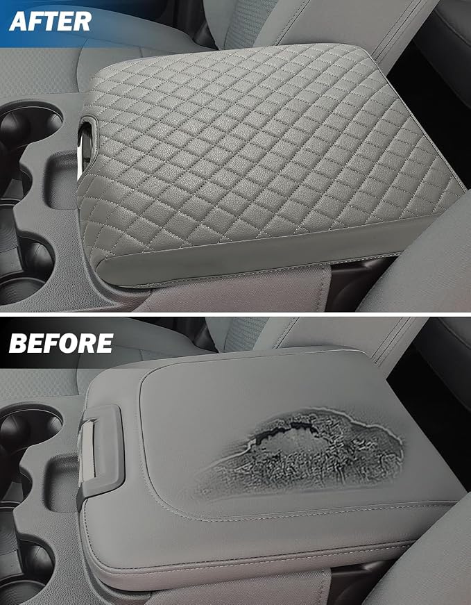 JOYTUTUS Center Console Cover Compatible with 2013-2018 Ram 1500 & 2013-2026 Ram 2500/3500/1500 Classic Model Jump Seat Console, Leather Arm Rest Covering for Car, Durable Middle Console Cover, Gray