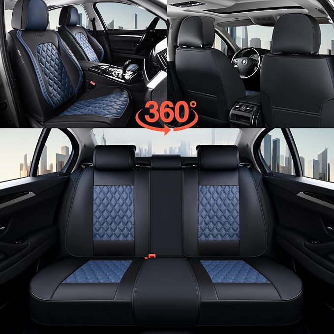 Coverado Universal Car Seat Covers Full Set, Sporty Non-Slip Waterproof Faux Leather Front & Rear Seat Protectors for Trucks SUVs, Mens Automotive Interior – BlackBlue