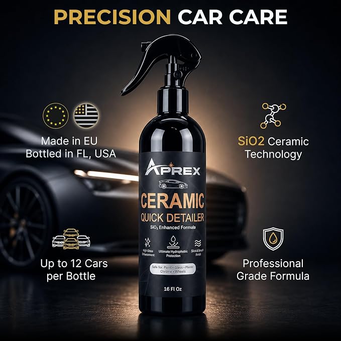 Ceramic Coating Spray for Cars - SiO2 Quick Detailer Ceramic Spray, Hydrophobic Waterless Car Wax, Streak-Free High Gloss Paint Protection, Safe for Coated & Wrapped Vehicles, 16 oz