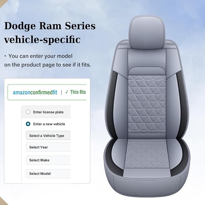 Coverado Car Seat Covers Full Set, Waterproof RAM 1500 Seat Cover Compatible with 2002-2026 RAM 1500 2500 3500 Crew Double Mega Quad Cab with Flat Bench, Gray