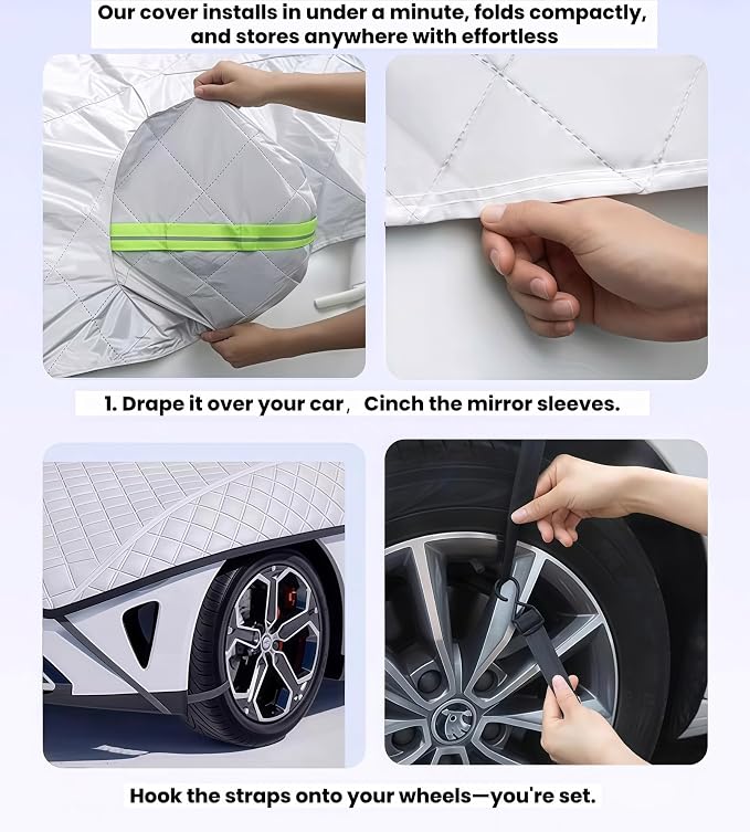 Padded Half Car Cover Hail Protector Universal Hatchback Sedan SUV | Heavy Duty Vechile Shield with Cotton Padding All-Season Protection Against UV, Heat, Hail, Snow, Ice & Dust Outdoor Parking