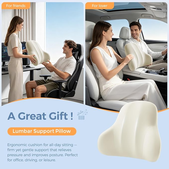 BABUR Ergonomic Memory Foam Lumbar Support Pillow for Car, Back Pain Relief | Ergonomic 100% Memory Foam, Back Pain Relief, Comfort Lower Back Support for Office Chairs, Car Seat, Wheelchair