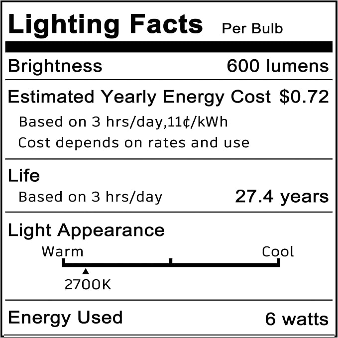 E12 Dimmable 6 Watt LED Light Bulb AC120V 600lm Warm White 2700K, 4 Pack | T6 C7 Candelabra Small Base, 60 Watt Halogen Equivalent, for Ceiling Fan Chandelier Pendant Wall Sconces Salt Lamp