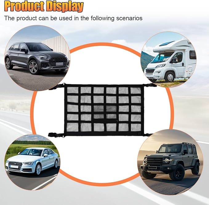 Car Ceiling Cargo Net Pocket, 30" x 21.2" Strengthen Load Bearing & Double-Layer Mesh Vehicle Roof Storage Organizer, Universal Reliable Auto Camping Interior Accessory for Cars Truck SUV