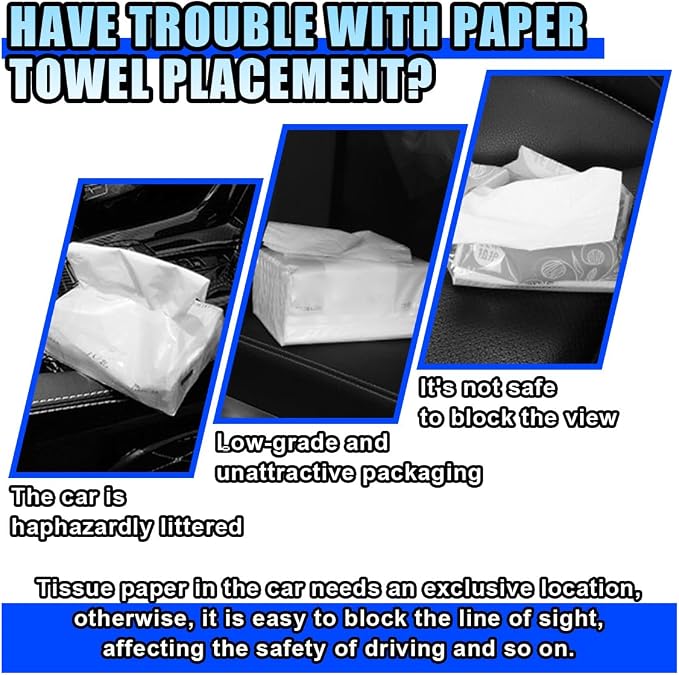 Bling Car Sun Visor Tissue Box Holder, PU Leather Auto Paper Towel Cover, Glitter Crystal Rhinestone Napkin Holder, Car Decoration Accessories for Women (Beige/White)