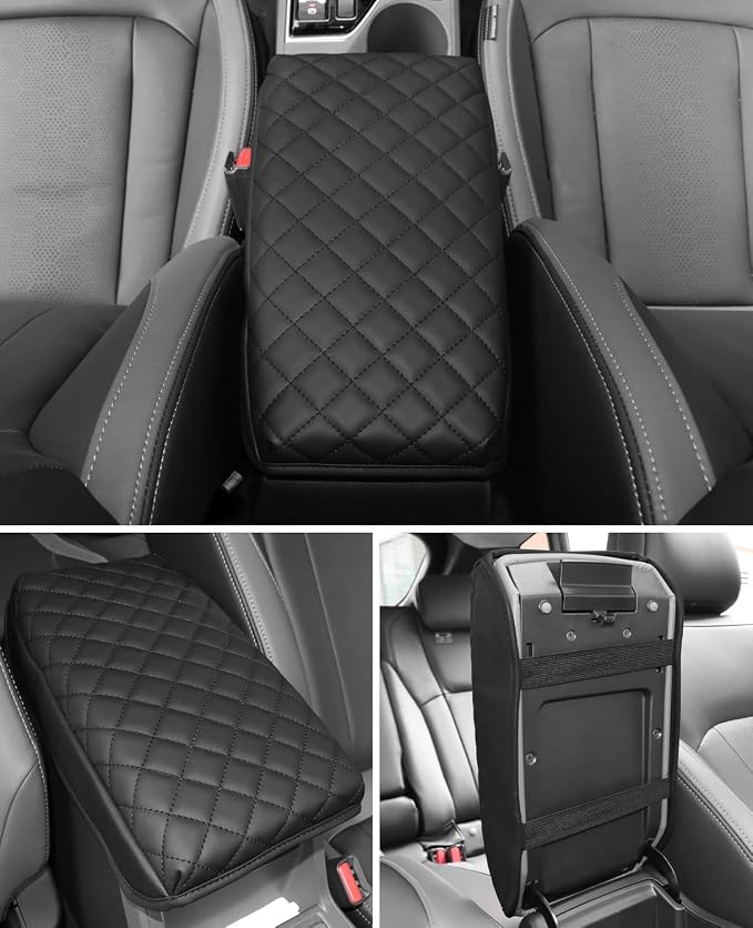 INTGET Car Center Console Armrest Cover for 2025 Subaru Crosstrek/Impreza Accessories 2024 Leather Arm Rest Box Lid Middle Console Seat Cover Protector (Black with Cushion, 2024+)