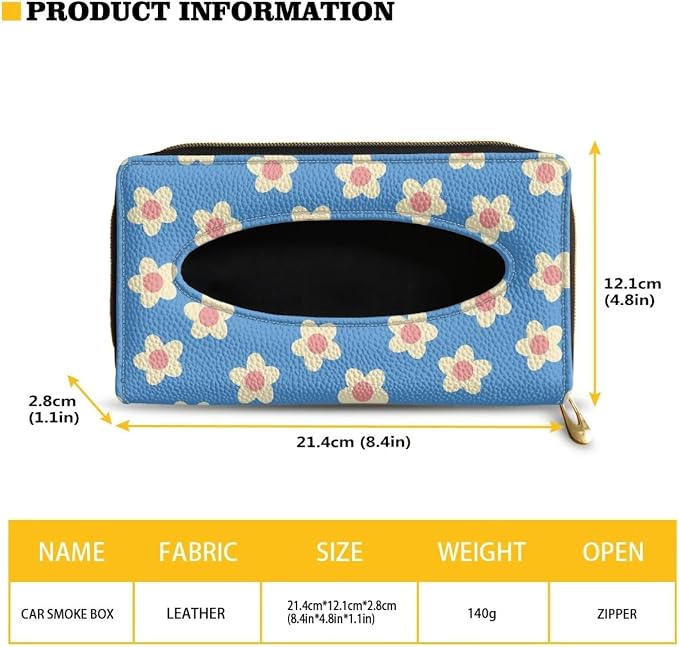 Blue Flower Leather Visor Tissue Holder Car Visor Accessories Adjustable Car Sun Visor Tissue Box Holder Car Decoration for Women Girls