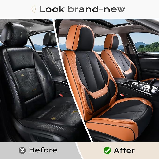 Coverado Car Seat Covers, Seat Covers for Cars, Waterproof Leather Auto Seat Protectors, Leather Car Seat Cushion, Car Interiors Accessories Universal Fit for Most Cars