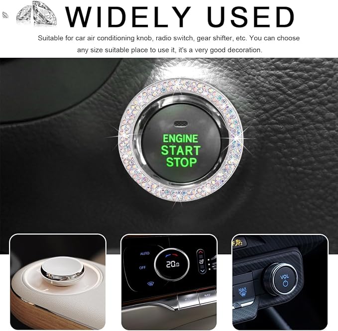 Car Bling Crystal Rhinestone Engine Start Ring Decals, Sparkling Diamond Car Push Start Button Ignition Ring Sticker, Auto Key Ignition Knob Ring Decoration for Women Girls (AB)