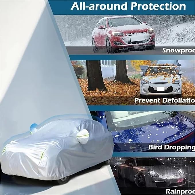 6 Layers Car Cover Waterproof All Weather for Automobiles, Outdoor Full Cover Rain Sun UV Protection with Zipper Cotton, Universal Fit for Sedan (194-208 inch)