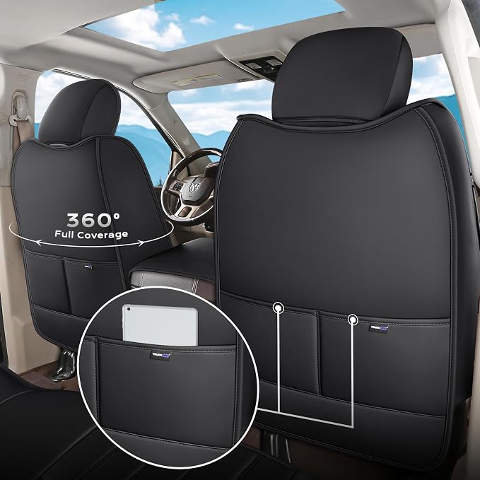 Truckiipa Dodge Ram Seat Covers Front Pair, Car Seat Cover Waterproof Leather Protector Pickup Truck Accessories, Full Coverage Custom Fit for 2002-2026 Ram 1500 2500 3500 Regular/Double Cab, Black