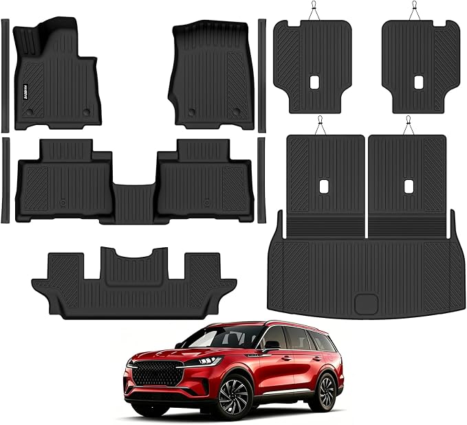 Naibeve Floor Mats for 2020-2025 Lincoln Aviator 6 Seats w/Center Console | All Weather Floor Mats, Cargo Mat, 2nd/3rd Row Backrest Mats, Door Sill Guards, Center Console, 2nd Row Bucket Seats