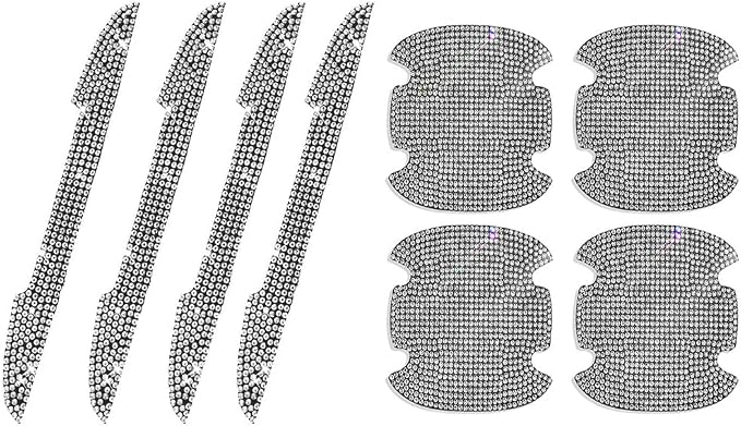 8Pcs Bling Rhinestone Car Door Handle Stickers Protector, Trim Auto Door Entry Guard Bling Stickers Car Accessories for Women and Men, Universal Car Accessories for All Cars (White)