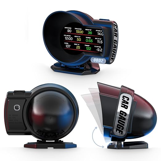 obd2 Gauges Display Car HUD Head Up Display F8 Plus,OBD+GPS Gauge, Digital Speedometer for Car with Water Temperature, Voltage, Fuel Consumption, RPM,obd2 Gauge Speedometer Suitable for All Car