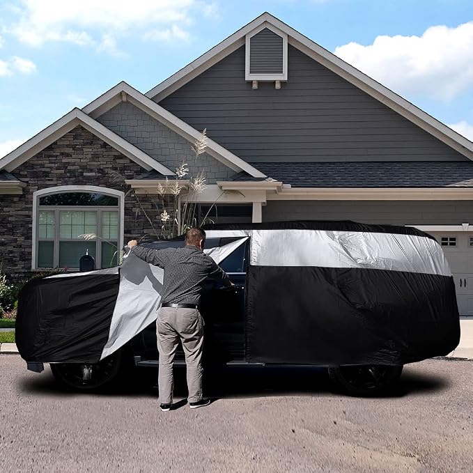 Titan Jet Black Poly 210T Car Cover for Large SUV 207-212" Waterproof, UV Protection, Scratch Resistant, Driver-Side Zippered Opening. Fits Escalade, Sequoia, Yukon and More.
