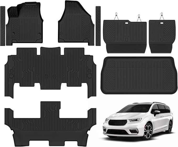 Custom Fit Floor Mats for 2017-2026 Chrysler Pacifica Hybrid 7 Seats(Include PHEV, Not for Gas/Pinnacle), All Weather TPE Floor Liners & Trunk Mat & Backrest Mats & Door Sill Guard, Accessories