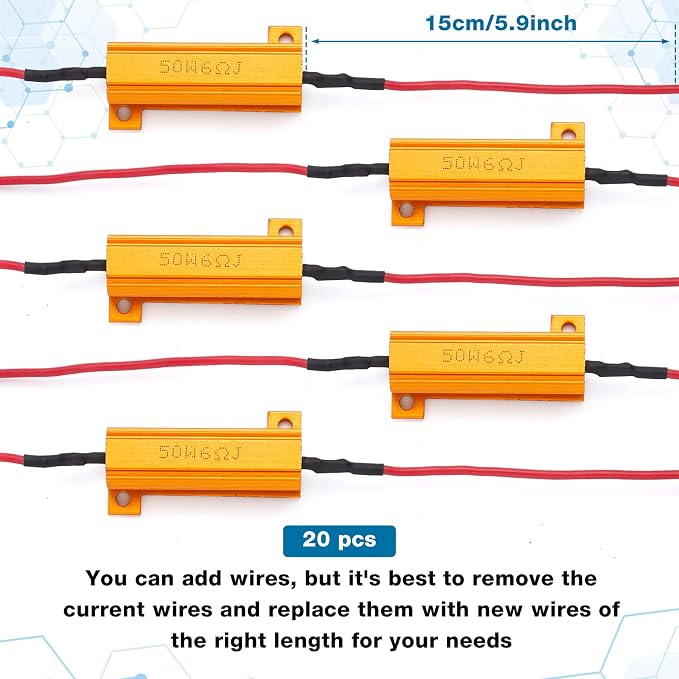 Xuhal 36 Pack 50W 6ohm Load Resistor Turn Signal LED Kit Fix Fast Flash Blink Error Code Flickering Resistor for LED Lights Bulb Headlights Tail Light License Plate DRL