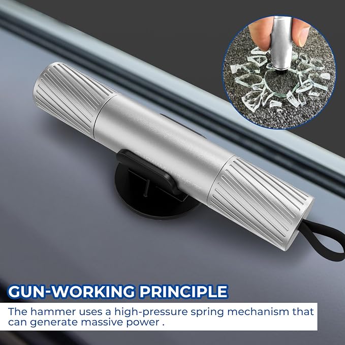 2 Pack Car Safety Hammer Car Window Breaker Seatbelt Cutter Emergency Escape Tool Car Glass Breaker for Land and Underwater Life-Saving Car Safety Kit Essentials Car Accessories (Black+Silver)