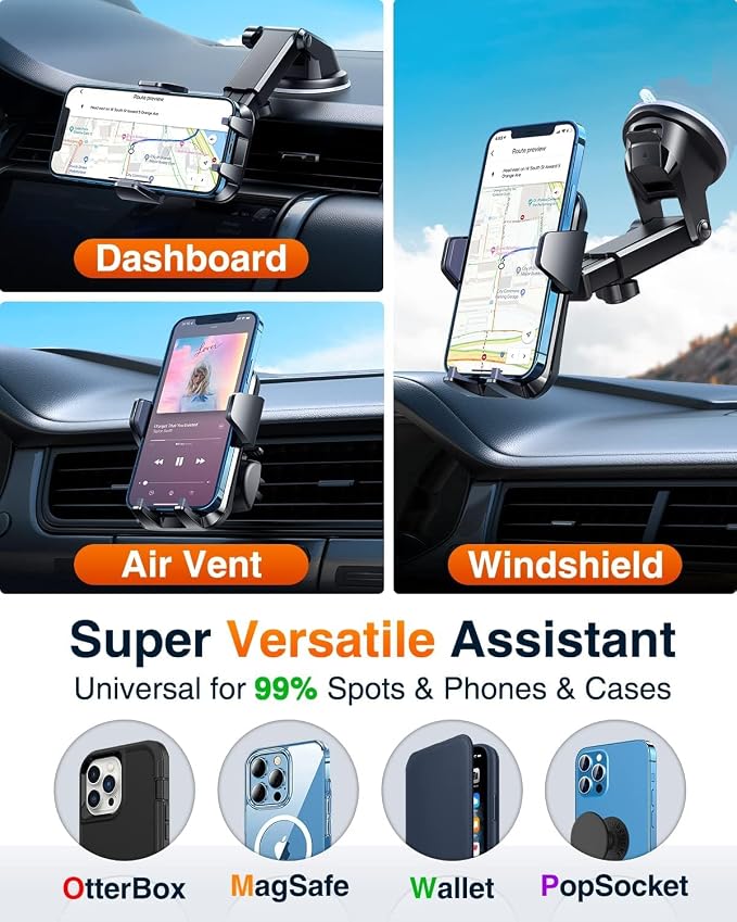VANMASSใ85+LBS Strongest Suction & Military-Grade Ultimate Car Phone MountใPatent & Safety Certsใ Cell Phone Holder for Dash Windshield Vent for iPhone 17 Pro Max Automobile Accessory Kits,Ink Black
