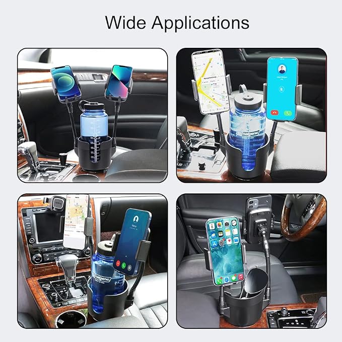 JINKEY Dual Cup Holder Phone Mount for Car,2-in-1 Adjustable Gooseneck Cradle with 360° Rotation Heavy Duty Universal Automobile Stand for Most 4"-6.7" i-Phone Mobile-Phone Holder