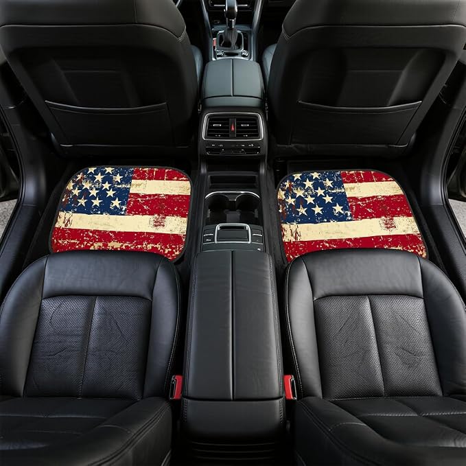 American Flag Car Floor Mats Set of 4 Star Vintage Striped Texture Splash Ink Automotive Car Floor Carpets Non-Slip Auto Car Accessories Universal Fit Car Accessories for Truck