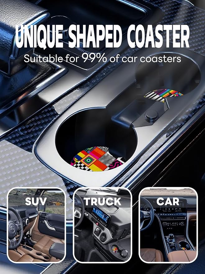 WOCOCN Car Coasters,Cup Holder Coasters for Car,2.75inch Anti Slip and Absorbent,Cute Automotive Interior Accessories for Cup Holder,Pack of 2 (Chequered Lines)