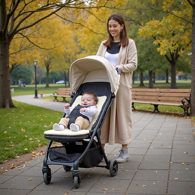 Momcozy Reversible Stroller Cushion | Universal Breathable Stroller Liner | Winter Warm Car Seat Liners | Crib Carriage Cushion Pad | Plush for Winter Use &Soft Fabric for All-Season Comfort