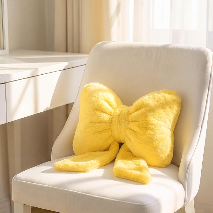 Macarrie 2 Pcs Car Neck Pillow Plush Butterfly Bow Car Headrest Pillow Comfortable Seat Neck Support Cute Head Rest Accessories for Driving Travel Driver Chair Girl Interior Decor(Lemon Yellow,Solid)