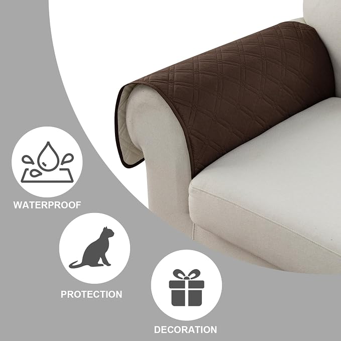 Genina Sofa Armrest Cover, Anti-Slip Armchair Slipcovers for Dogs Cats Pet, Water Resistant Couch Arm Cover for Backrest Recliner Loveseat, L Shaped Sofa, 23.6 x 27.5 Inches(2 Pieces)