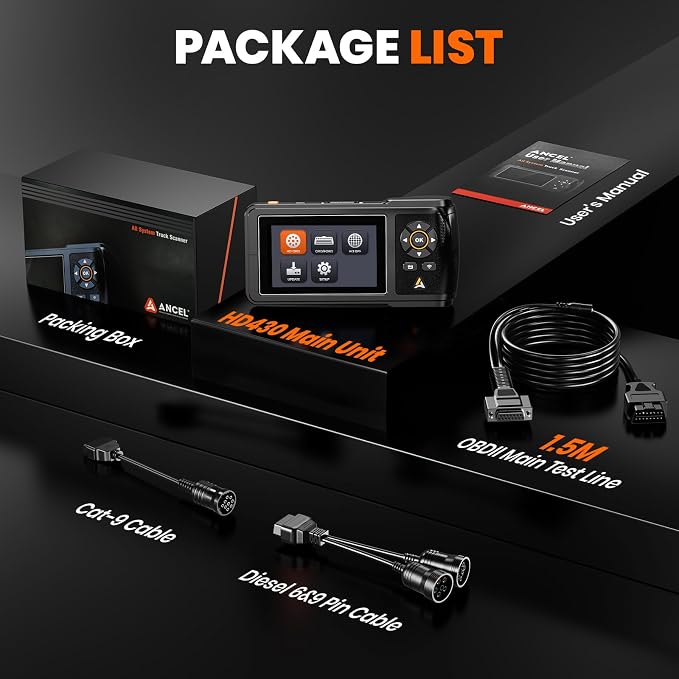 ANCEL HD430 Heavy Duty Truck Scanner, DPF Reset & Forced Regeneration for Cummins & Caterpillar Engine, Full System HDOBD Diesel Scanner OBD2 Diagnostic Scan Tool Code Reader for Diesel Trucks & Cars