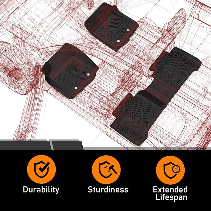 G-PLUS TPE Floor Mats,Fit Chevy Silverado & GMC Sierra Crew Cab 2007-2014 | All Weather Protection,Custom Fit Silverado Sierra 1500 2500 3500 2007-2014 Floor Liner,1st & 2nd Row,Non-Slip,TPE Mat