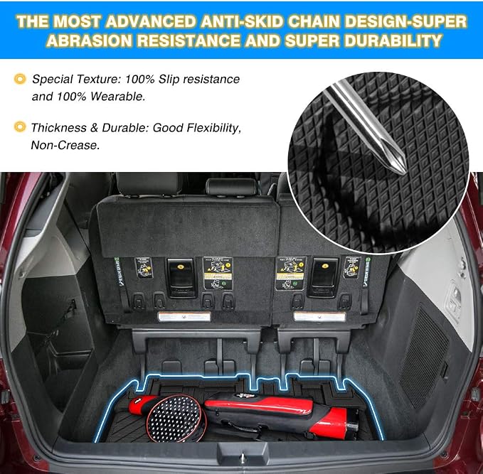 Sienna Cargo Liner - Trunk Mat for Toyota Sienna 2011-2019, All Weather Cargo Mat for Sienna Accessories, Only fit NO Power Folding 3rd Row Seats