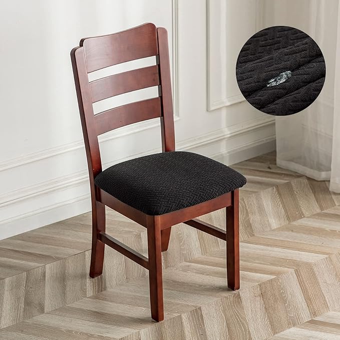 Genina Waterproof Seat Covers for Dining Room Chairs Covers Dining Chair seat Covers Kitchen Chair Covers slipcovers (Black, 2 Pcs)