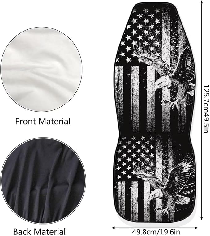 Eagle Car Front Seat Covers Anti-Slip Gray US Flag Car Seat Cover for Front Seats Set of 2 Patriotic Removable Automotive Accessories Universal Fit for Cars SUVs Sedans