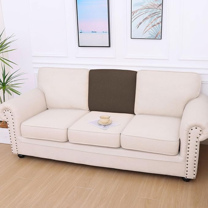 hyha Waterproof Couch Cushion Covers for Pets, Non Slip Sofa Cover for Dogs Washable, Soft Thick Stretch Jacquard Fabric, Sofa Slipcovers with Elastic Bottom (1 Piece for Backrest M, Coffee)
