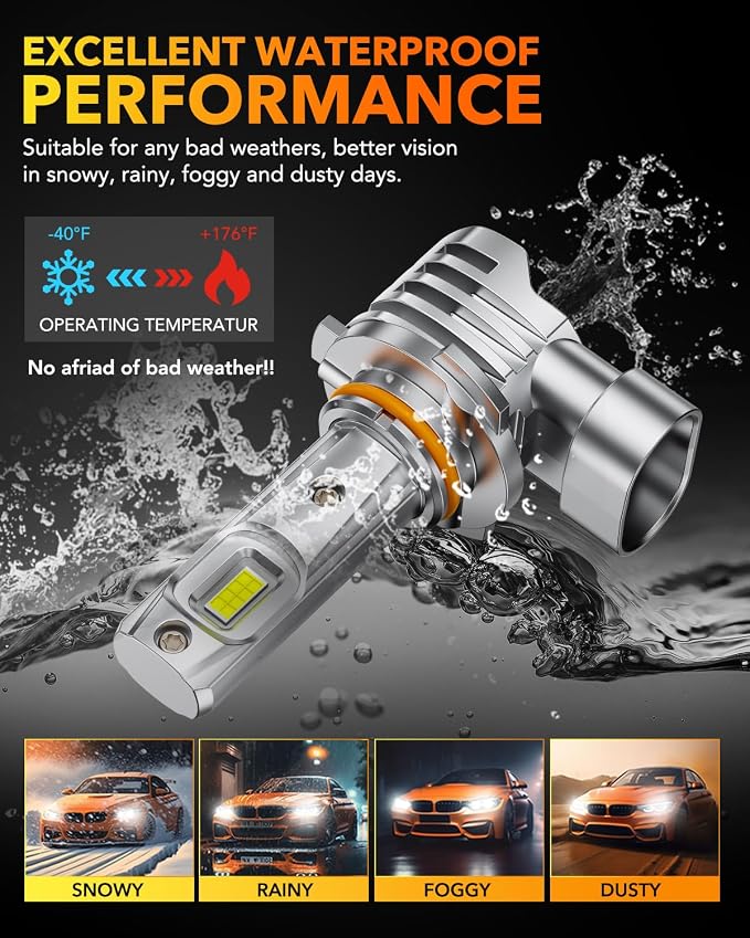 OXILAM H11 9005 Light Bulbs Combo, 320000lm 1800% Brighter 6500K Cool White Light, 1:1 Size H11/H9/H8 9005/HB3 Fog DRL Light Halogen Replacement, Pack of 4