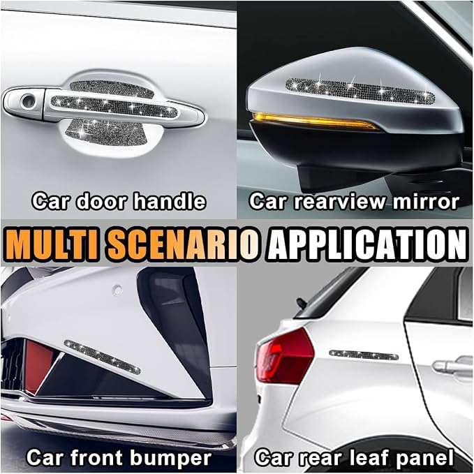 JOYCOURT 10PCS Bling Car Door Handle Anti-Scratch Sticker, Glossy Black | Universal Car Door Handle Cup Protective Cover, Adhesive Door Bowl Sticker, Shiny Rhinestone Auto Decor Accessories for Women