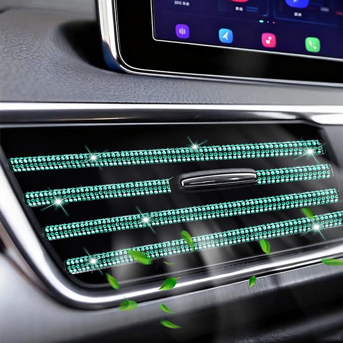 NBTEPEM Bling Car Air Conditioner Decoration Strip for Vent Outlet, 10 PCS Universal Rhinestone Car Vent Outlet Trim Decorations, Bling Interior Accessories for Women and Girls (Aquamrine)