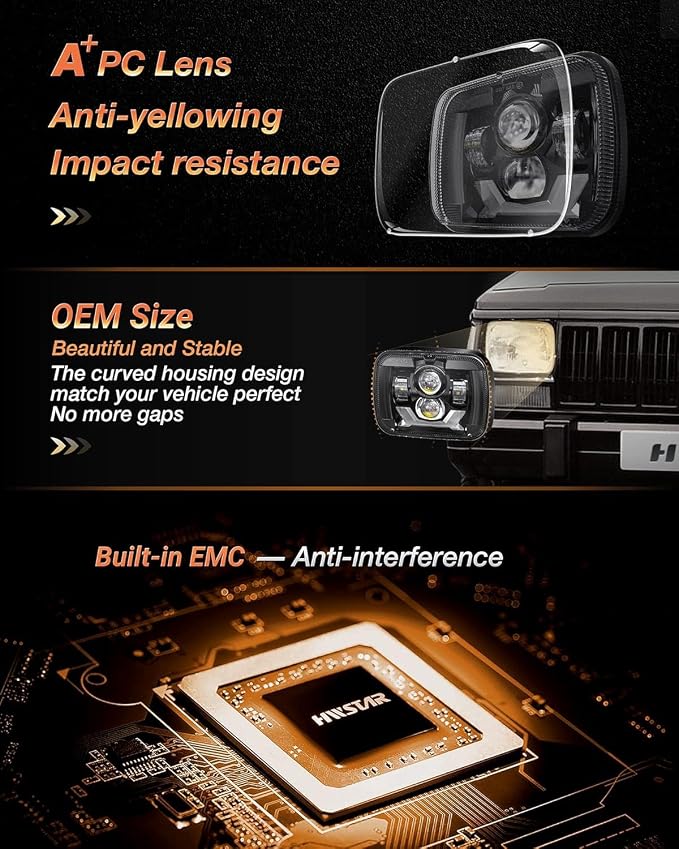 HWSTAR New 180W 1000% Bright H6054 5x7 7x6 Led Headlights Compatible with Jeep Cherokee XJ Wrangler YJ Emark DOT Anti-glare Turn Signal Hi/Low Sealed Beam Ford Chevy GMC Toyota Nissan van pickup etc